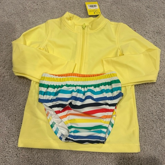 Primary Other - Primary Yellow Rashguard with Striped Bottoms